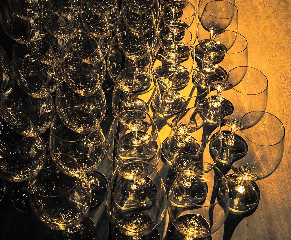 Washington State-Walla Walla Pattern of empty wine glasses in rich sunlight on wooden table art print by Richard Duval for $57.95 CAD